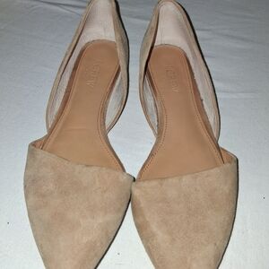 J. Crew Beige Suede Pointed-Toe D'Orsay Flats